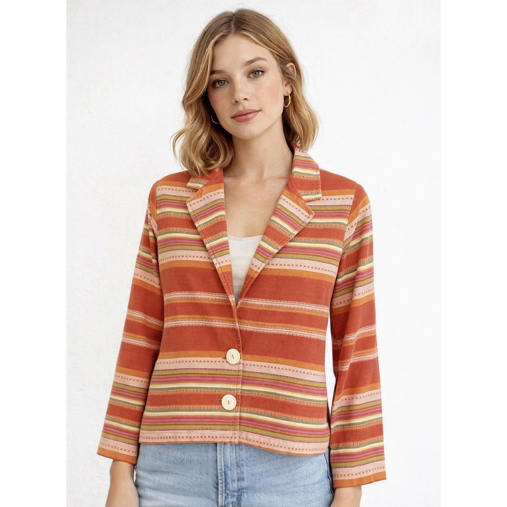 Vintage Striped Blazer Medium Boho Retro Orange Pink Bedford Fair